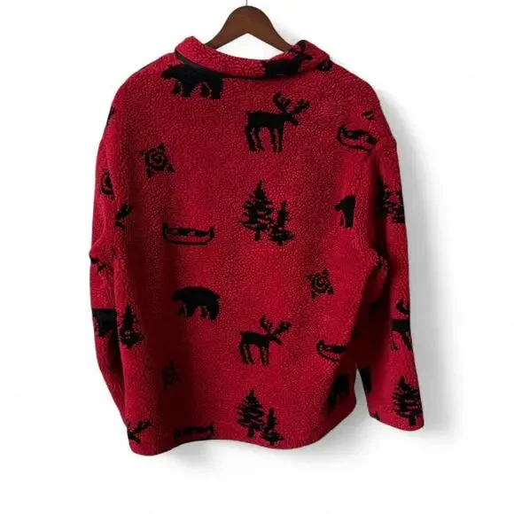 Oversized Red Fleece Jacket – Cabincore Bear Cozy 2-3X - Picture 8 of 8